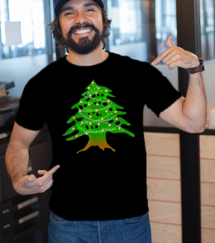 Lebanese Cedar Christmas Tree Lights Holiday Lebanon Flag Colors T-Shirt