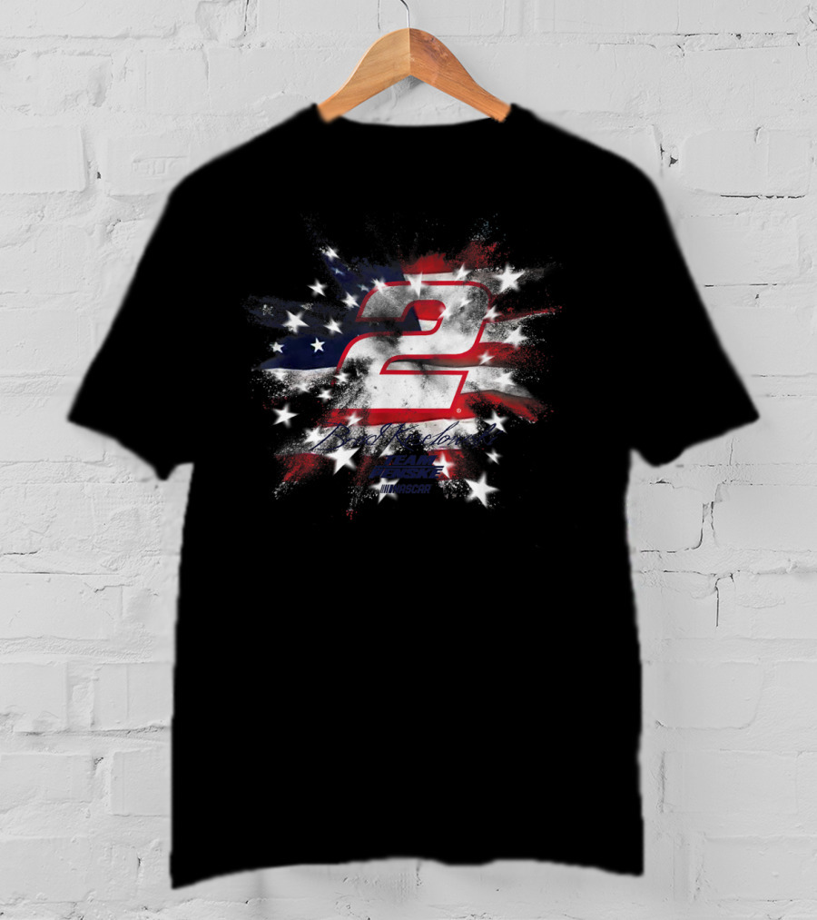NASCAR Brad Keselowski Team Penske Number 2 American Flag Fireworks T-Shirt