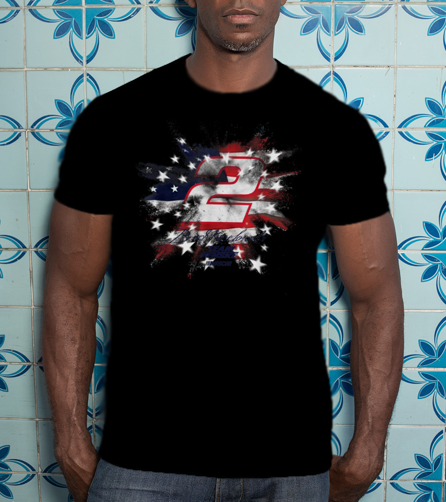 NASCAR Brad Keselowski Team Penske Number 2 American Flag Fireworks T-Shirt