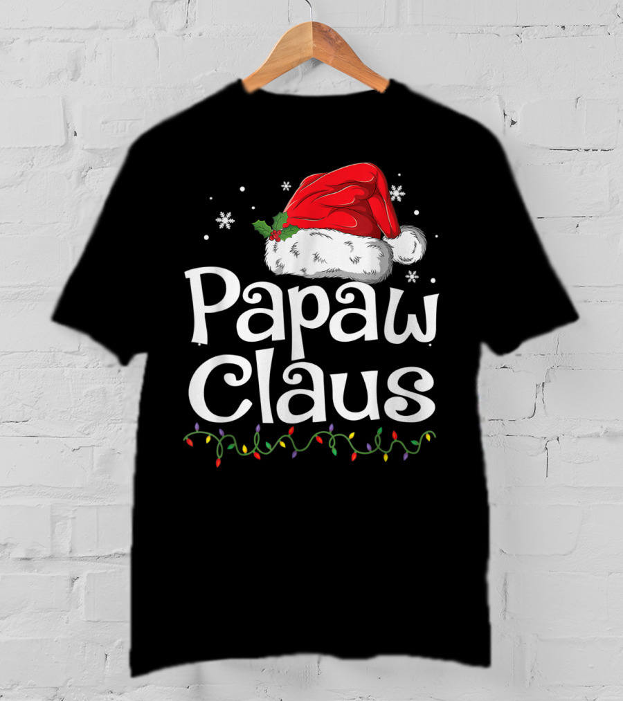 Papaw Claus Christmas Santa Hat With Snowflakes And Holiday Lights T-Shirt