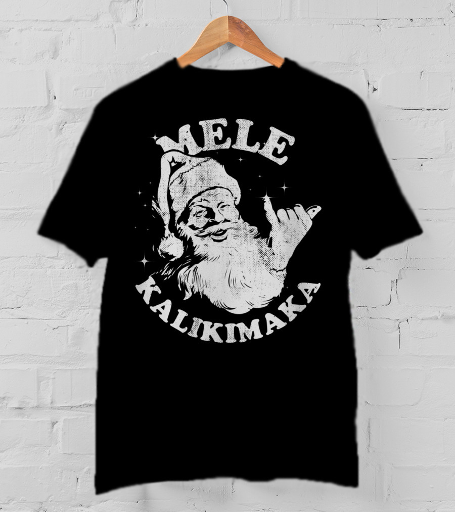 Retro Mele Kalikimaka Santa Shaka Hawaii Christmas T-Shirt
