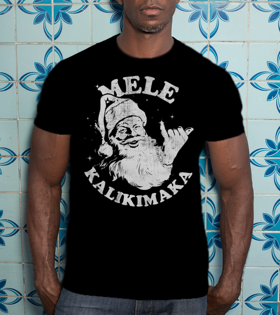 Retro Mele Kalikimaka Santa Shaka Hawaii Christmas T-Shirt