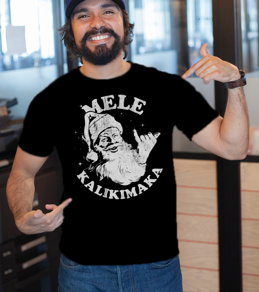 Retro Mele Kalikimaka Santa Shaka Hawaii Christmas T-Shirt