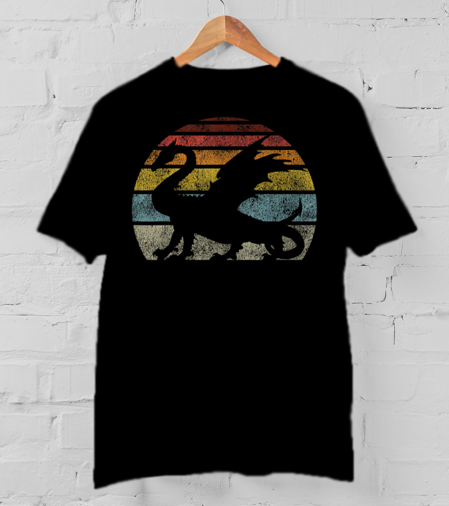 Retro Dragon Silhouette D20 RPG Gamer Fantasy T-Shirt