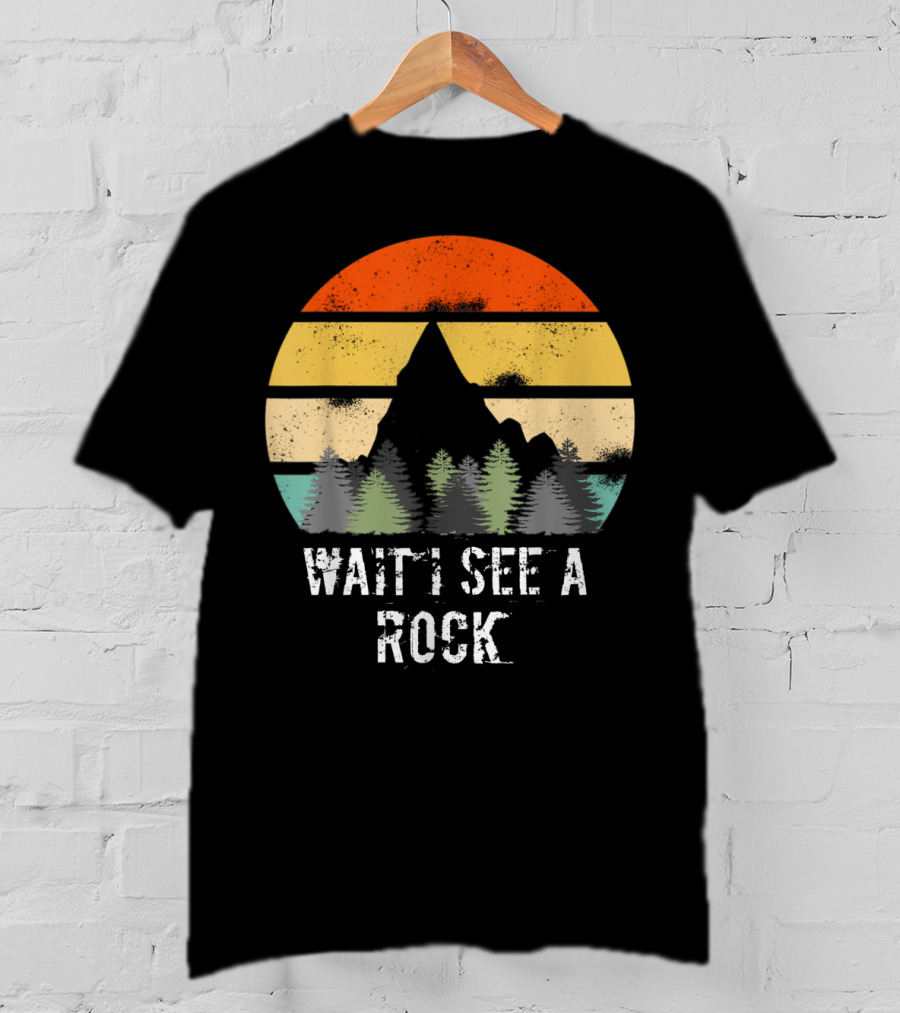 Retro Vintage Wait I See A Rock Geologist Sunset Forest Scene T-Shirt