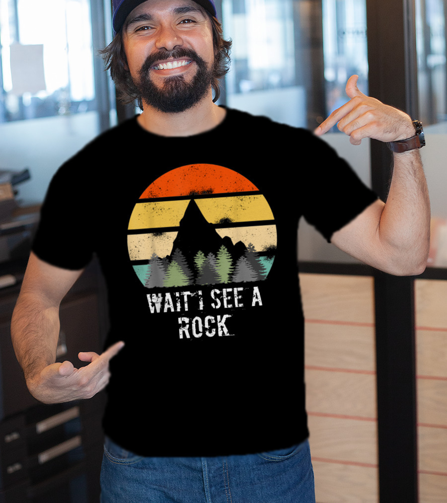 Retro Vintage Wait I See A Rock Geologist Sunset Forest Scene T-Shirt