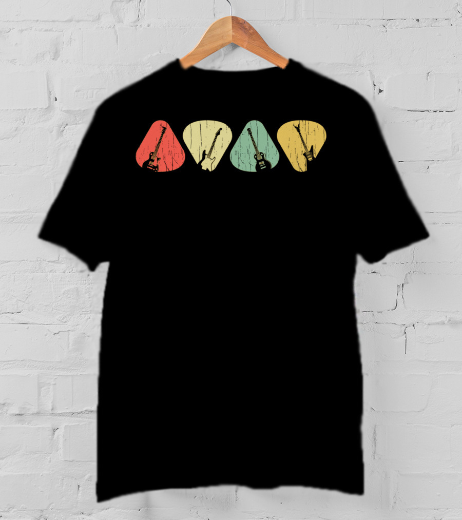Vintage Guitar Pick Silhouettes Guitarist Costume Instrument T-Shirt