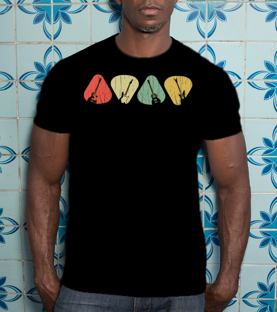 Vintage Guitar Pick Silhouettes Guitarist Costume Instrument T-Shirt