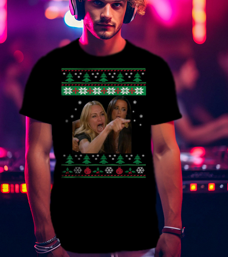 Woman Yelling At A Cat Ugly Christmas Sweater Meme T-Shirt
