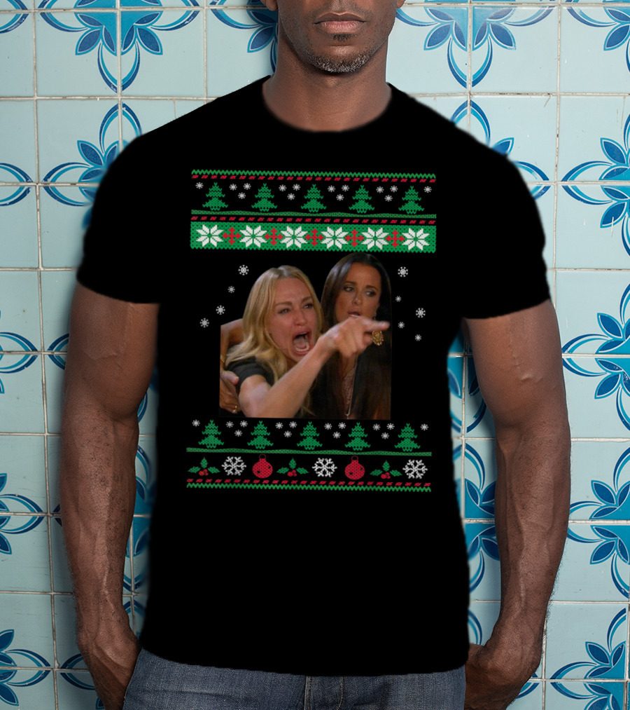 Woman Yelling At A Cat Ugly Christmas Sweater Meme T-Shirt