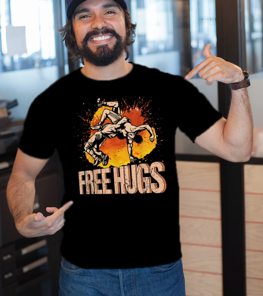 Free Hugs Wrestling Art With Splash Background T-Shirt