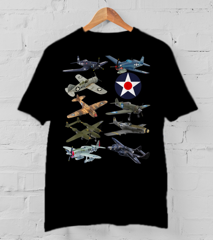 WW2 American F4U Corsair P51 Mustang P40 Warhawk Fighter Aircraft Collection T-Shirt