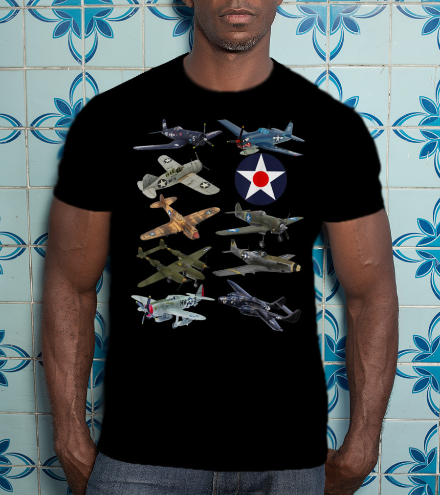 WW2 American F4U Corsair P51 Mustang P40 Warhawk Fighter Aircraft Collection T-Shirt