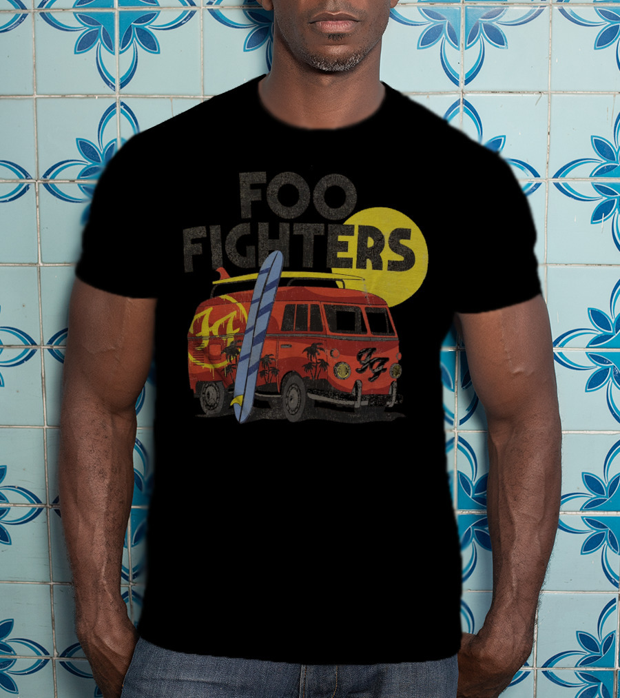 Foo Fighters Surf Van With Palm Trees And Sun T-Shirt