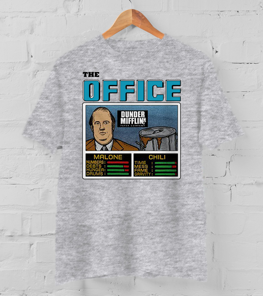 The Office Dunder Mifflin Kevin Malone Chili Numbers Debts Hunger Drums Time Mess Fame Gravity T-Shirt