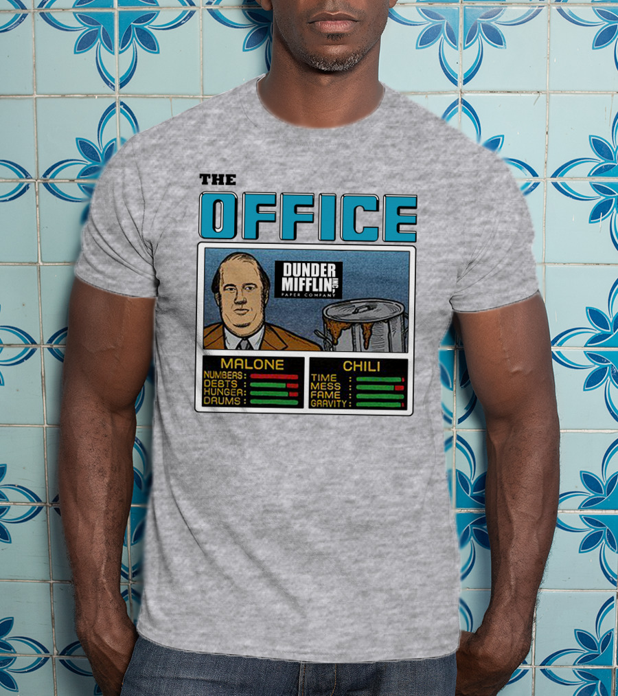 The Office Dunder Mifflin Kevin Malone Chili Numbers Debts Hunger Drums Time Mess Fame Gravity T-Shirt