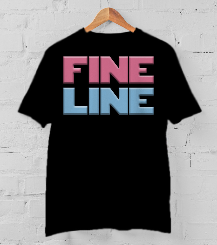 Fine Line Hand Typography Pink Blue Block Letters T-Shirt