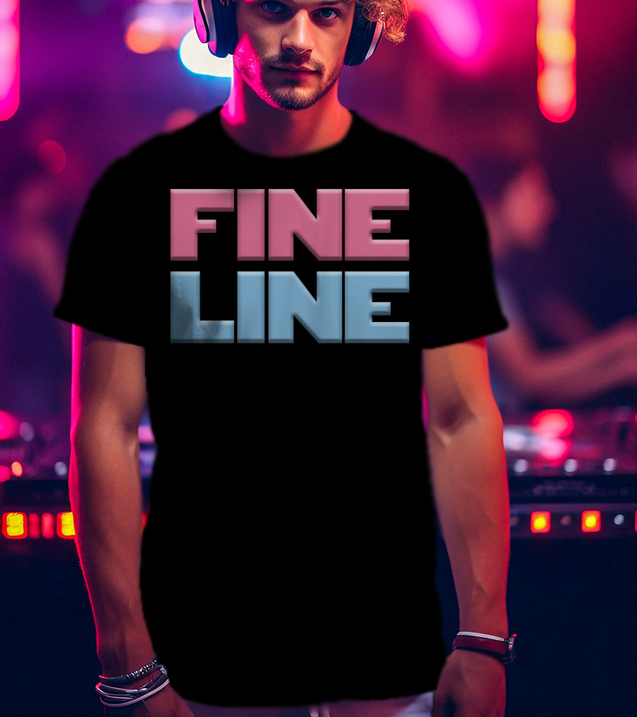 Fine Line Hand Typography Pink Blue Block Letters T-Shirt