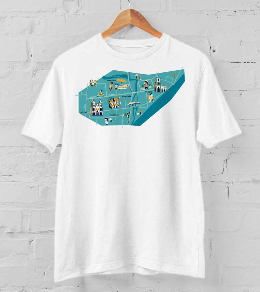 Hanoi Vietnam Historic Sites Map With Iconic Landmarks And Streets T-Shirt