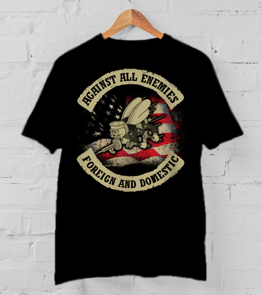 Against All Enemies Foreign And Domestic Vintage Army Bee Usa Flag T-Shirt
