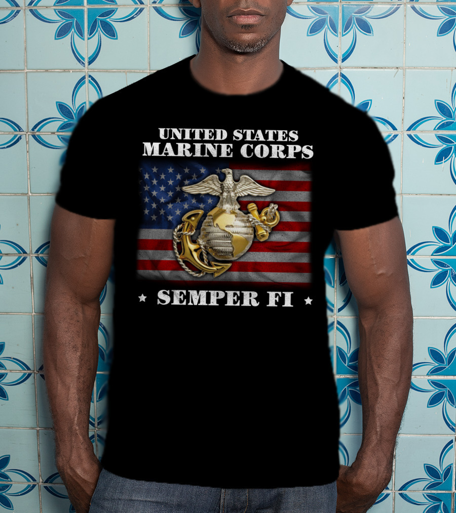 United States Marine Corps Semper Fi American Flag Eagle Globe And Anchor T-Shirt