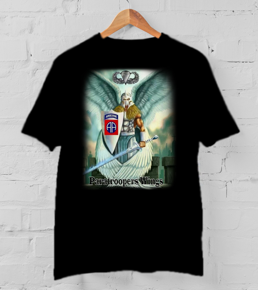 Airborne Paratroopers Wings Angel Warrior With Shield And Sword T-Shirt