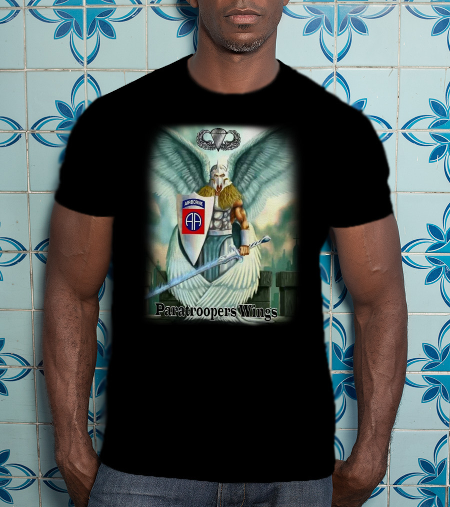 Airborne Paratroopers Wings Angel Warrior With Shield And Sword T-Shirt