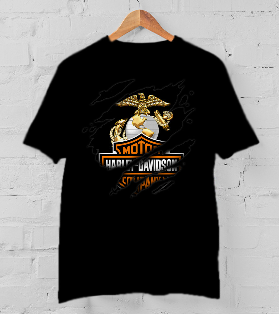 Harley Davidson Motor Company Us Marine Eagle Globe Anchor T-Shirt