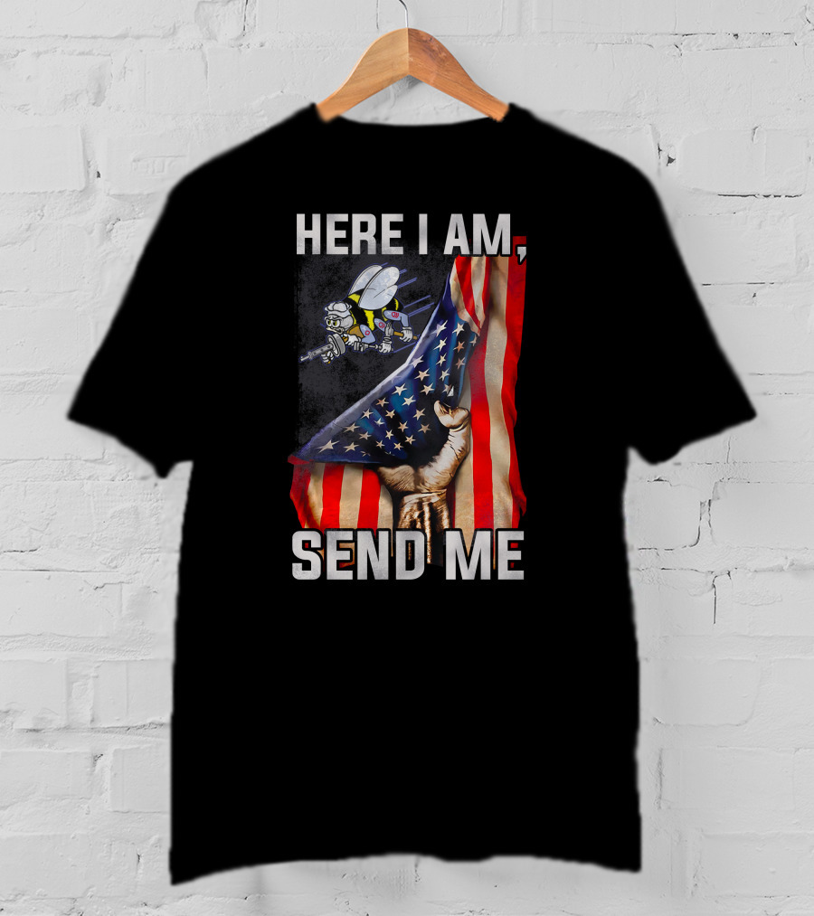 Here I Am Send Me American Flag Soldier Bee T-Shirt