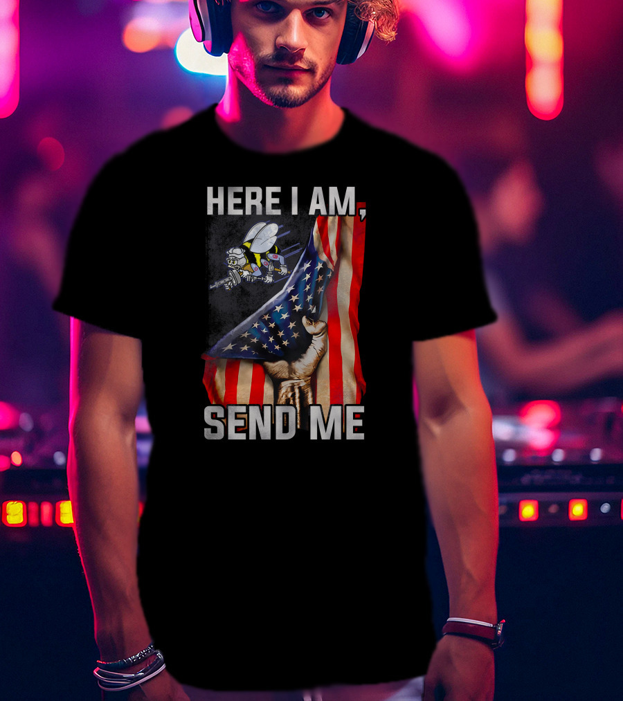 Here I Am Send Me American Flag Soldier Bee T-Shirt