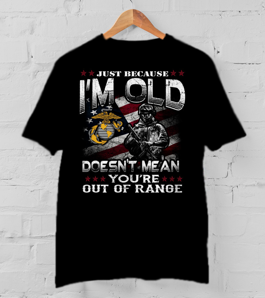 Just Because I'm Old Doesn't Mean You're Out Of Range U.s. Marine Corps Flag Soldier T-Shirt