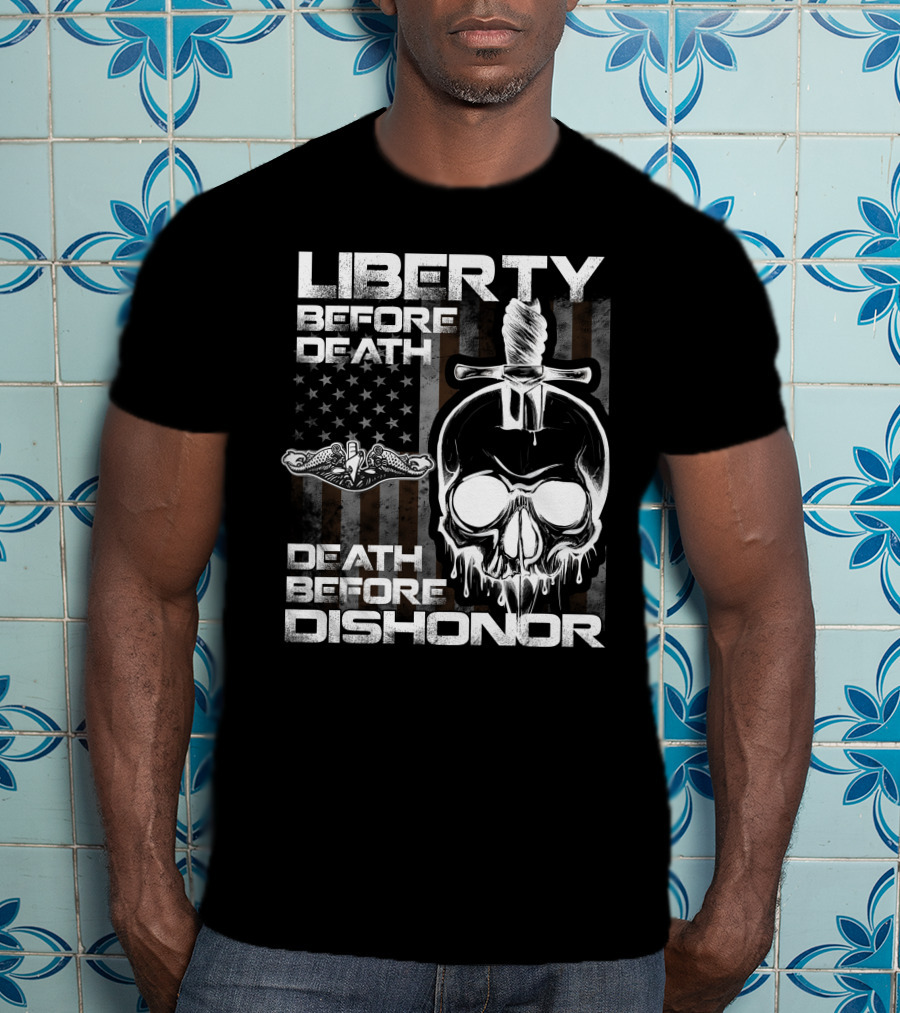 Liberty Before Death Before Dishonor Skull Dagger American Flag T-Shirt