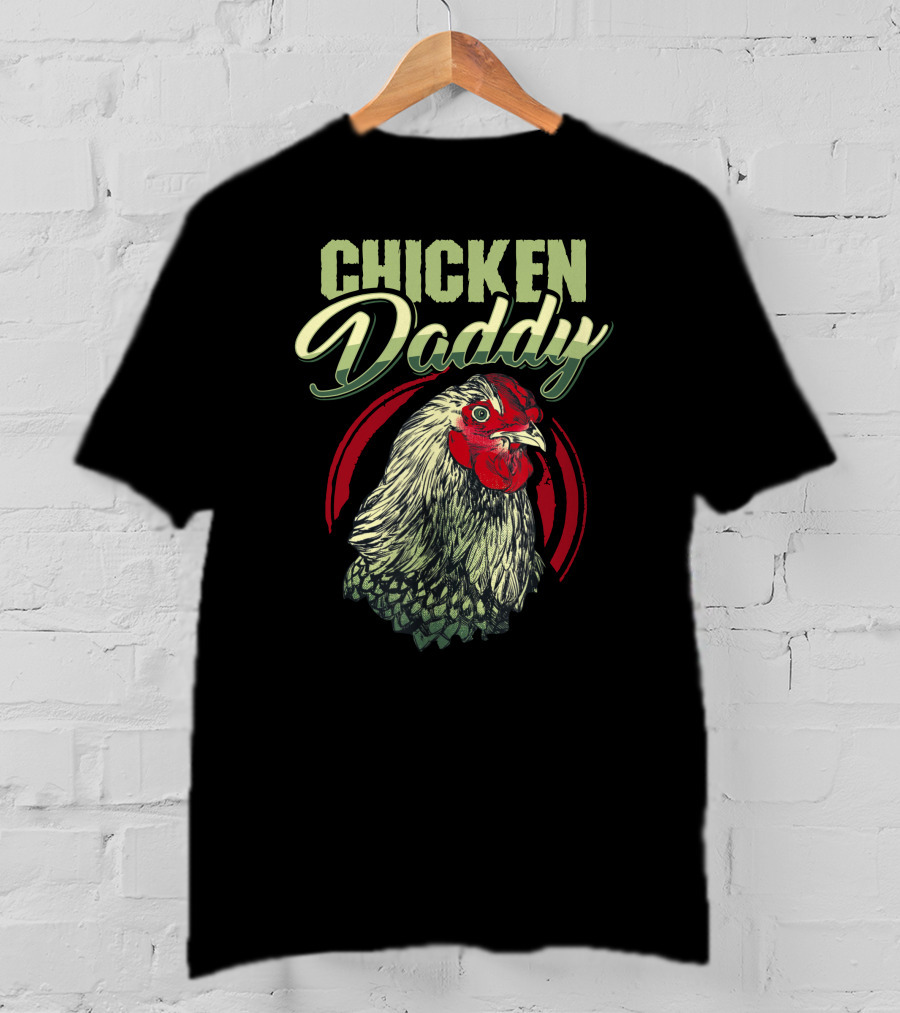 CHICKEN DADDY Rooster Graphic With Red And Green Details T-Shirt