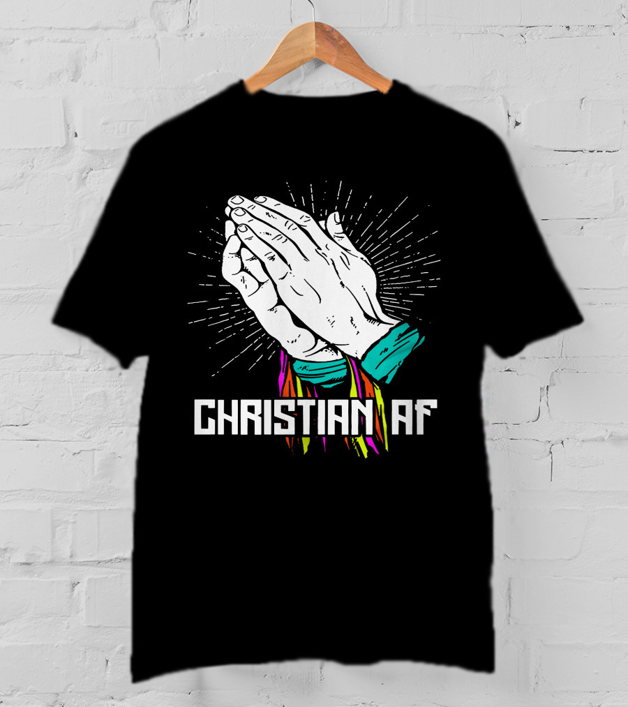 AEW Christian Af Praying Hands Burst Colorful Streamers T-Shirt