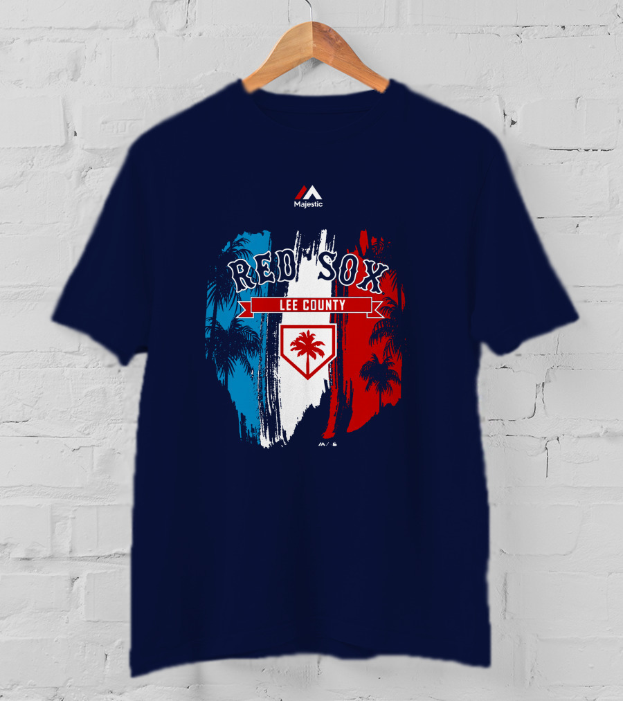 Majestic Red Sox Lee County Mookie Betts Palm Tree Blue Red White T-Shirt