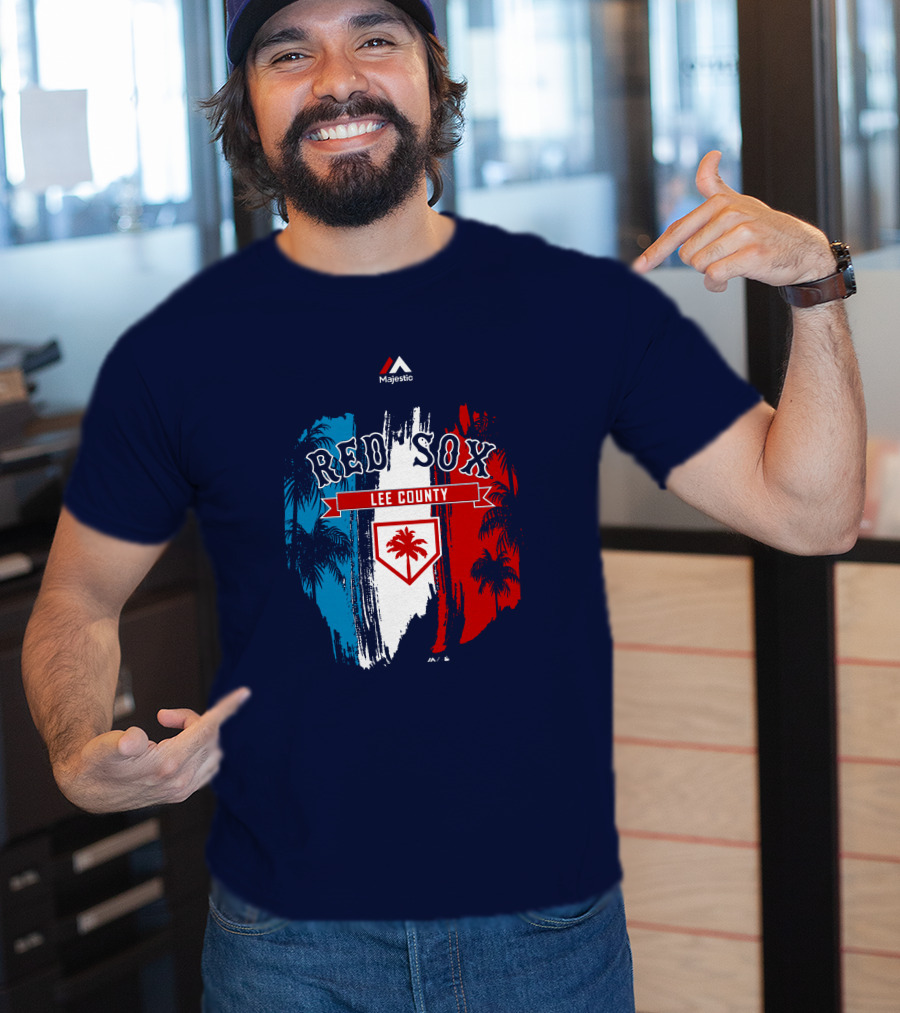Majestic Red Sox Lee County Mookie Betts Palm Tree Blue Red White T-Shirt