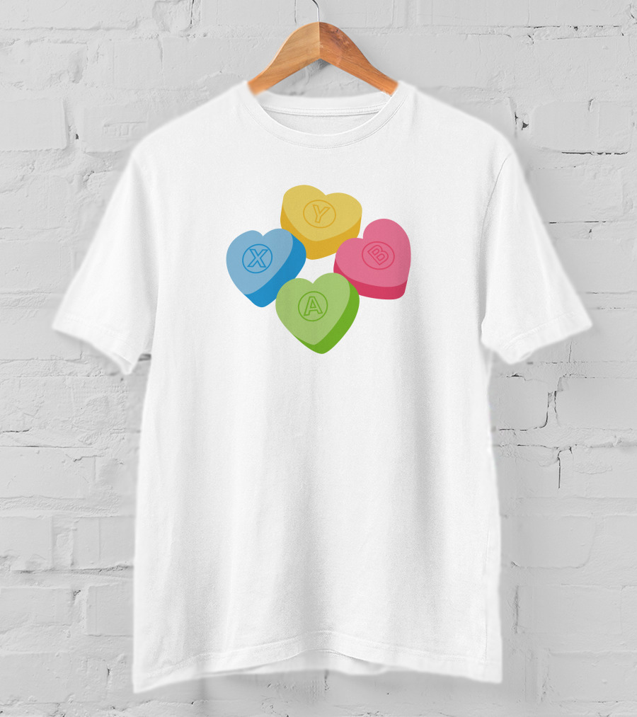 X Y A B Candy Hearts Valentine's Crew Neck T-Shirt