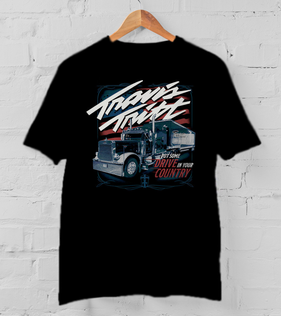 Travis Tritt Put Some Drive In Your Country Truck With American Flag Background T-Shirt
