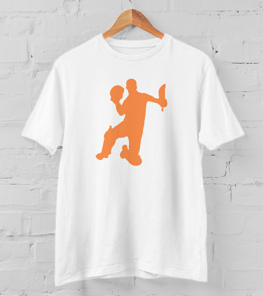 David Warner Orange Silhouette Cricketer Batting Pose T-Shirt