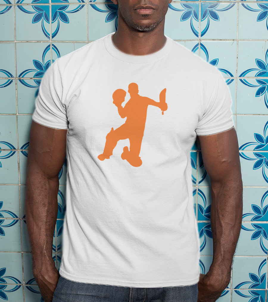 David Warner Orange Silhouette Cricketer Batting Pose T-Shirt