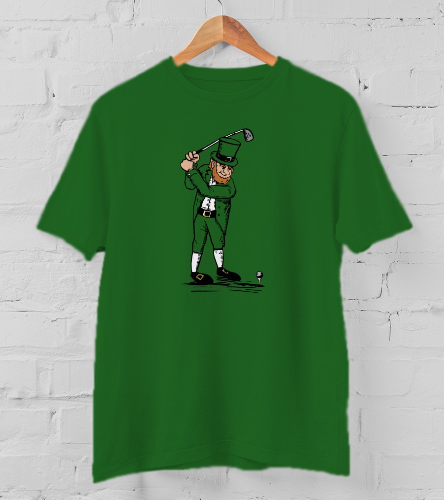 Irish Golfer With Leprechaun Swinging Club T-Shirt
