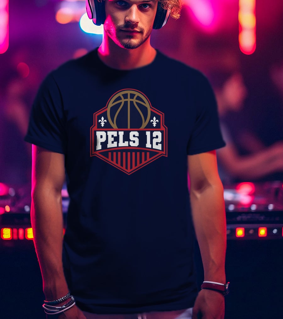 Pels 12 Basketball Fleur-de-lis Emblem T-Shirt