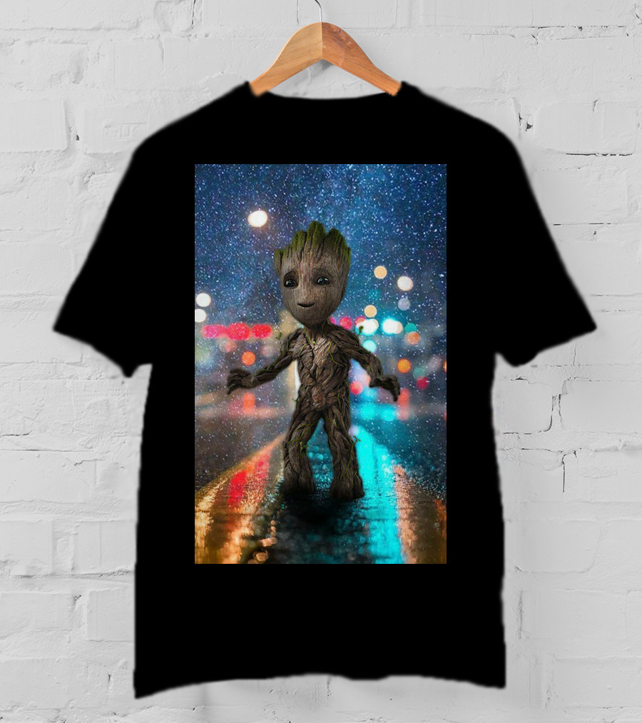 Groot Baby Guardians Of The Galaxy Night Street Scene T-Shirt