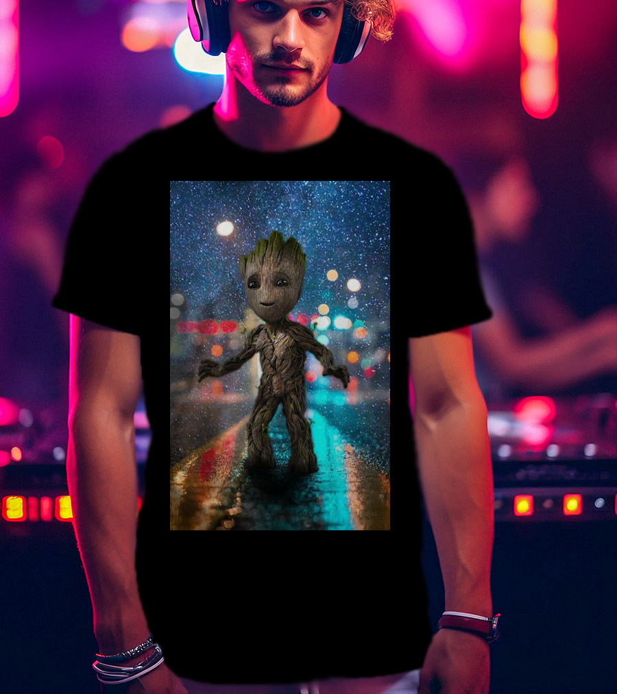 Groot Baby Guardians Of The Galaxy Night Street Scene T-Shirt