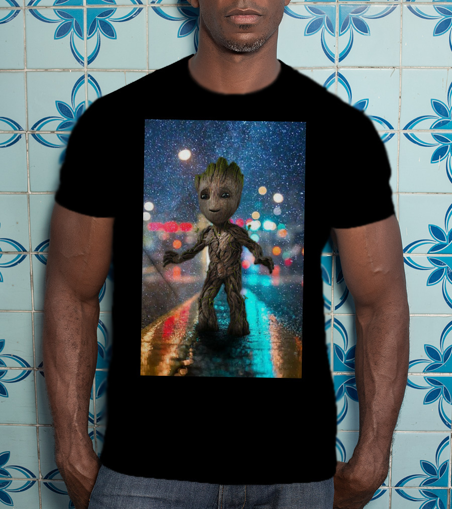 Groot Baby Guardians Of The Galaxy Night Street Scene T-Shirt