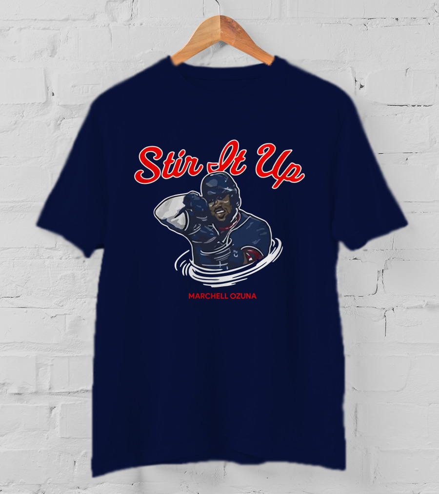 Stir It Up Marcell Ozuna Baseball Action Graphics T-Shirt
