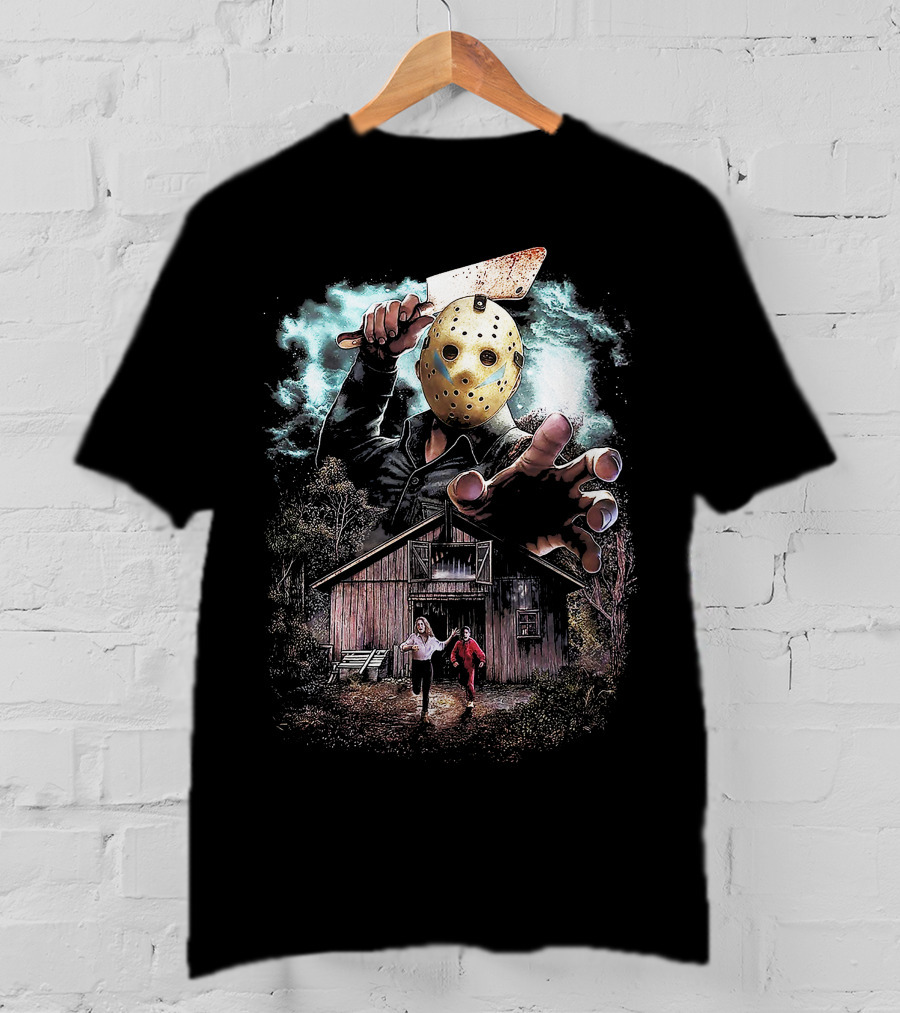 Friday The 13th Jason Voorhees Mask And Cabin Scene T-Shirt