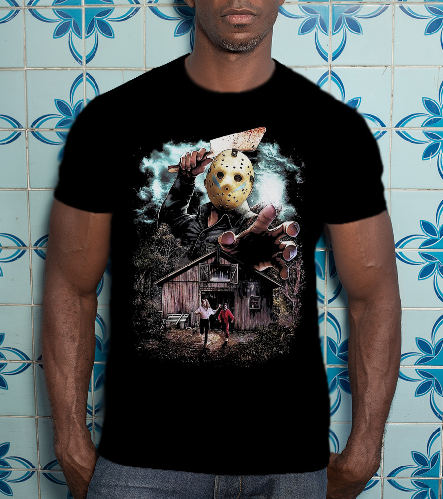 Friday The 13th Jason Voorhees Mask And Cabin Scene T-Shirt