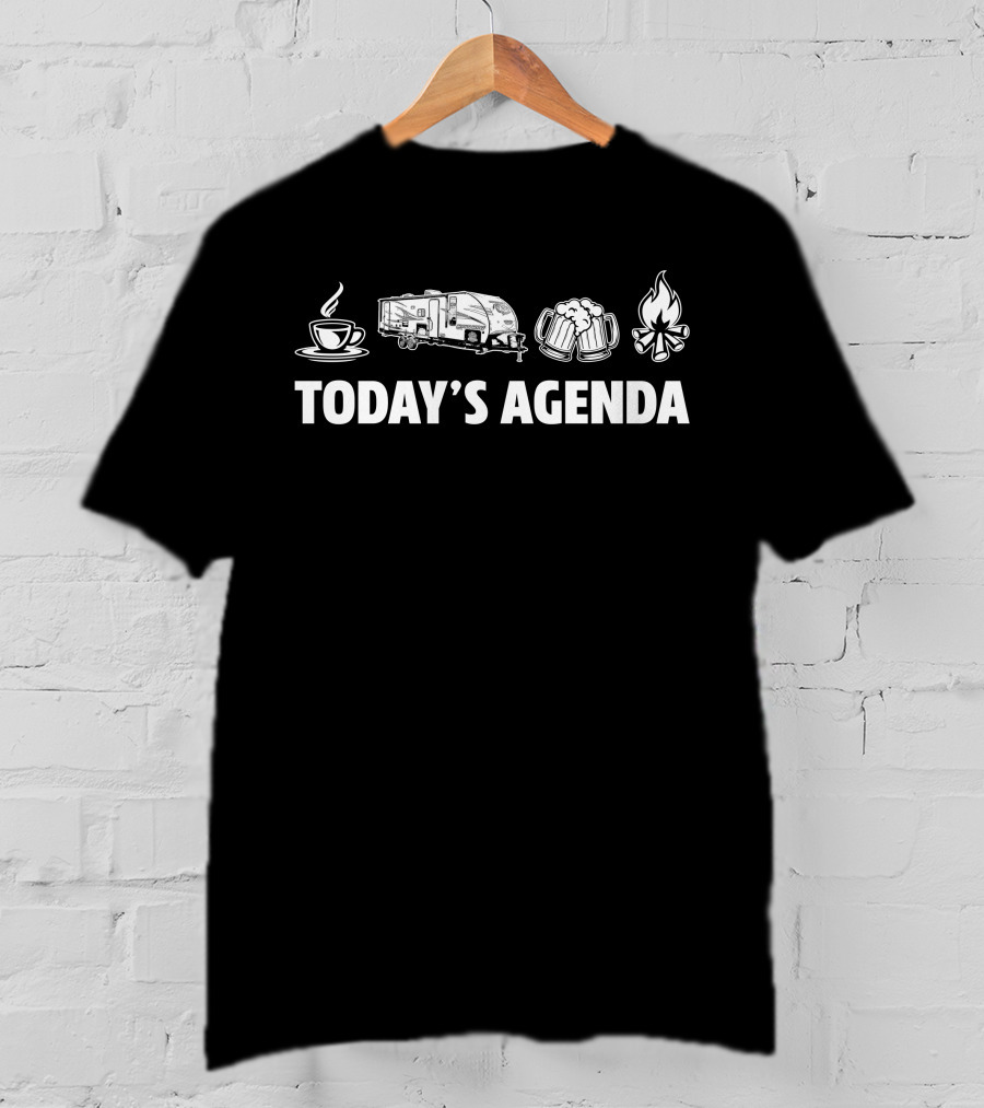 Today's Agenda Coffee Camping Beer Campfire Forest River Cherokee Alpha Wolf 26DBH T-Shirt