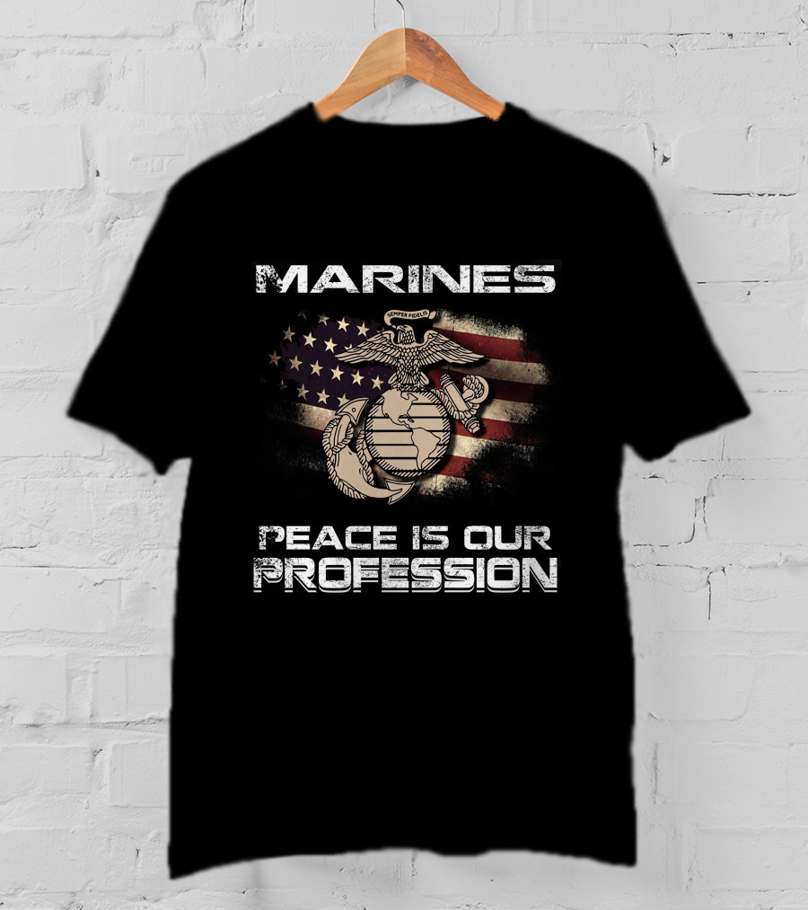Marines Peace Is Our Profession USA Flag Emblem T-Shirt